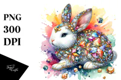 Colorful Bunny Made of Diamonds with Golden Insertions PNG Product Image 1