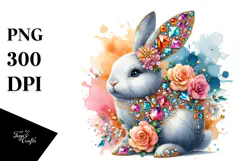Colorful Bunny Made of Diamonds with Golden Insertions PNG Product Image 1