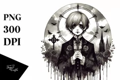 Washed Watercolor Gothic Boy | Sublimation | Clipart Product Image 3