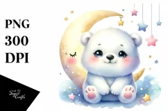 Colorful Baby Polar Bear Moon Clipart Product Image 3