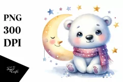 Cute Colorful Baby Polar Bear with Moon and Stars Watercolor Product Image 3