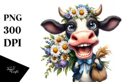 Expressive Cow with Flower Bouquet PNG Product Image 1
