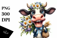 Expressive Cow with Flower Bouquet PNG Product Image 3