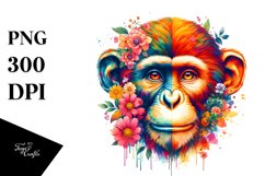 Retro Monkey with Flowers, Vibrant Art Product Image 3