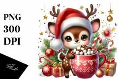 Cute Deer with Hot Cocoa and Ornaments PNG Product Image 3