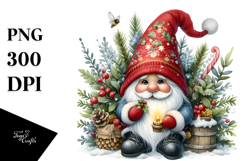Christmas Gnome Watercolor PNG Product Image 1