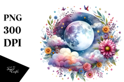 Watercolor Vibrant Moon Clouds Clipart Product Image 1