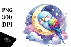 Watercolor Cute Baby Parrot Sleeping Clipart Product Image 3