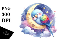 Watercolor Cute Baby Parrot Sleeping Clipart Product Image 1