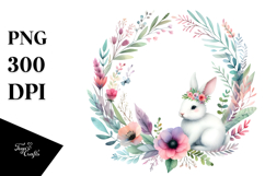 Whimsical Rabbit with Floral Frame PNG Product Image 1