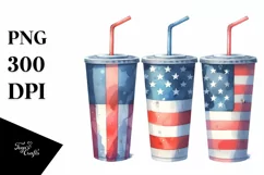 Watercolor Vintage Plastic Cup, USA Flag | Sublimation | Product Image 1