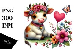 Boho Cow Sitting on a Flower PNG Product Image 1