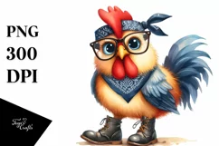 Watercolor Funny Chicken with Fancy es Clipart Product Image 3