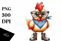 Watercolor Funny Chicken with Fancy es Clipart Product Image 1
