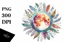 Watercolor Vibrant Moon Foliage Clipart Product Image 3