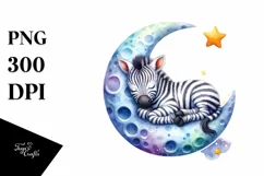 Colorful Cute Baby Zebra Sleeping on the Moon | Clipart Product Image 3