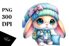 Vibrant Watercolor Crazy Cute Baby Rabbit PNG Product Image 1