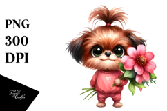 Watercolor Dog Standing with Flower Bouquet Product Image 1