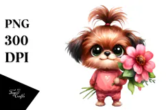 Watercolor Dog Standing with Flower Bouquet Product Image 1