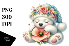 Sleeping Baby Polar Bear Whimsical PNG Product Image 1