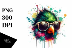Colorful Bird with Sunglasses, Quirky Art Product Image 1