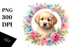 Vibrant Pastel Baby Puppy Floral Frame, PNG Product Image 1