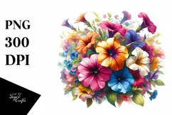 Colorful Watercolor Bouquet with Petunia | Sublimation | Product Image 3