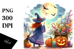 Simple Vibrant Witch for Halloween | Sublimation Clipart Product Image 1