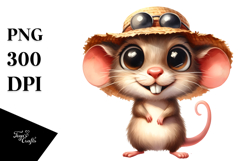 Watercolor Funny Mouse with Sun Hat Clipart Product Image 1