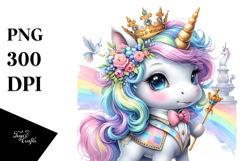 Colorful Baby Unicorn with Crown PNG Product Image 1