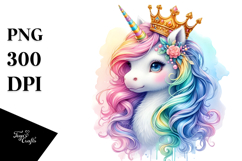 Colorful Baby Unicorn with Crown PNG Product Image 1