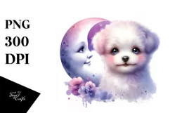 Watercolor Baby Dog Lilac on Moon | Sublimation | Clipart Product Image 3