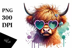 Highland Calf with Heart Sunglasses PNG Product Image 1