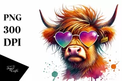 Highland Calf with Heart Sunglasses PNG Product Image 1