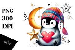 Boho Penguin Sitting on a Star PNG Product Image 1