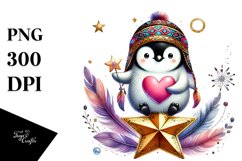 Boho Penguin Sitting on a Star PNG Product Image 1