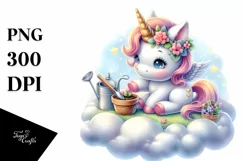 Baby Unicorn Gardening on Lofty Cloud | Clipart Product Image 3