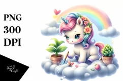 Baby Unicorn Gardening on Lofty Cloud | Clipart Product Image 3