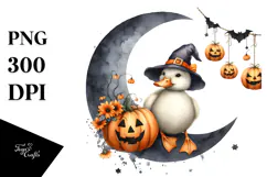 Duck in Halloween Costume on Moon, Transparent PNG Product Image 1