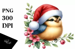 Cute Baby Bird with Santa Hat, Transparent PNG Product Image 1