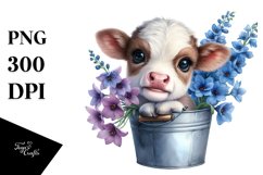 Highland Cow with Delphinium PNG Product Image 1