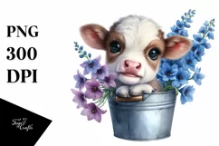 Highland Cow with Delphinium PNG Product Image 1