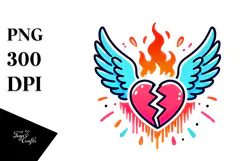 Colorful Heart with Wings PNG Product Image 1