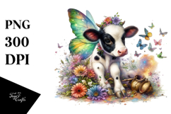 Colorful Baby Cow Playing with Fairy Dust PNG Product Image 1