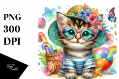 Colorful Watercolor Baby Cat with Beachwear Product Image 1