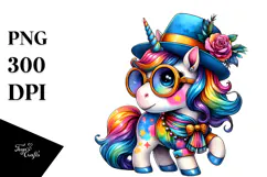 Cute Unicorn with Floral Wreath PNG Product Image 1