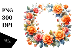 Vibrant Floral Frame with Orange Roses PNG Product Image 1