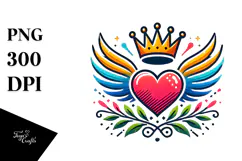 Colorful Heart with Wings and Crown PNG Product Image 1