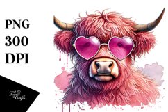 Detailed Pink Highland Cow Heart Sunglasses PNG Product Image 1