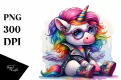 Cute Unicorn with Cool Haircut PNG Product Image 1